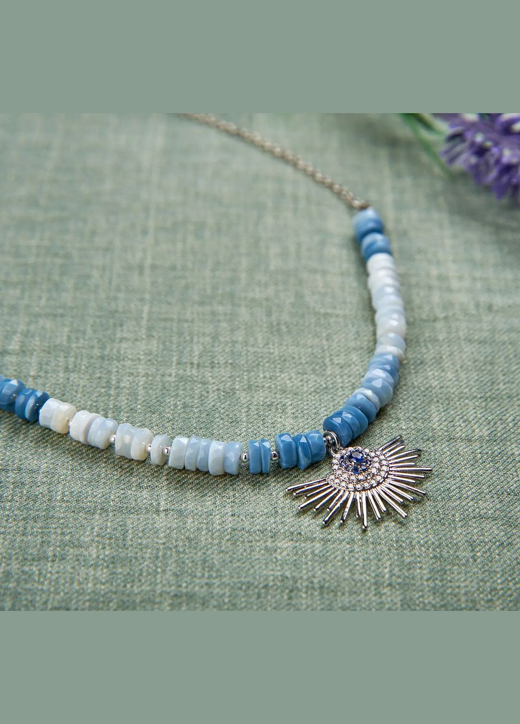 Підвіска на ланцюжку натуральний камінь Дендритовий Опал синій, фур-ра гіп-на колір сталь d-6мм+- L-40-45см No Brand Підвіска (323654078)