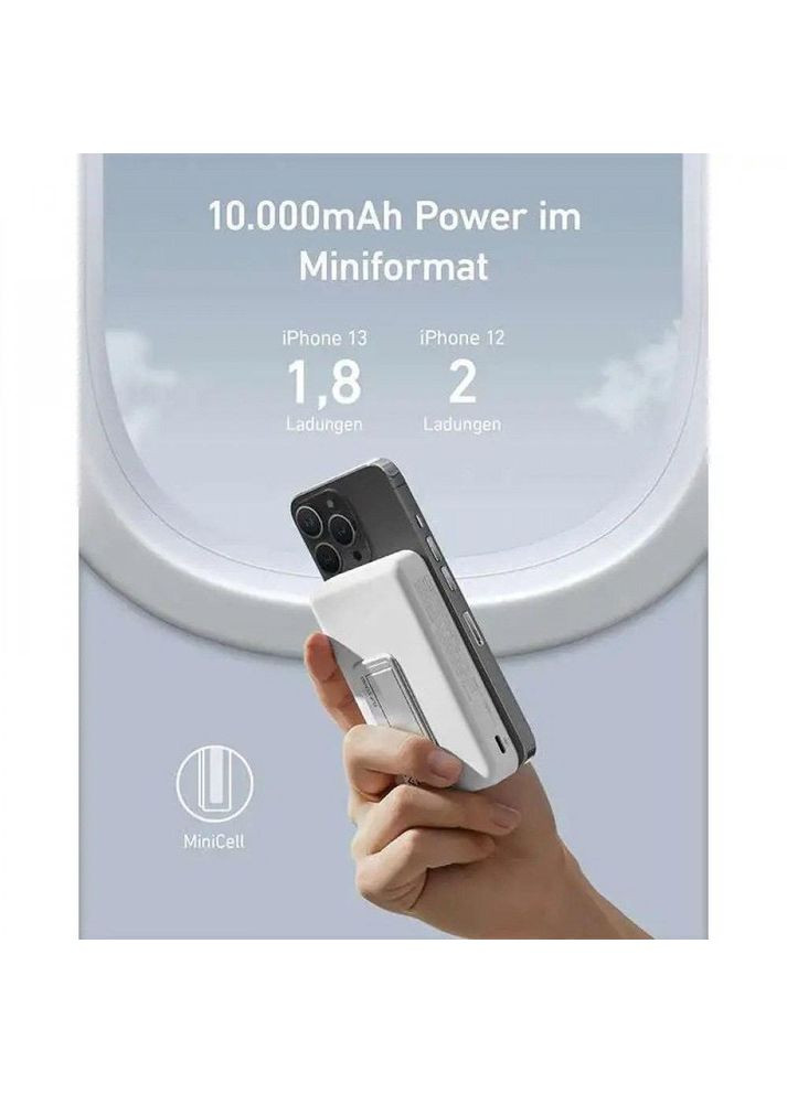 Магнитный павербанк MagGo 10 000 mAh 20 ватт с беспроводной зарядкой и подставкой Белый Anker (349824355)