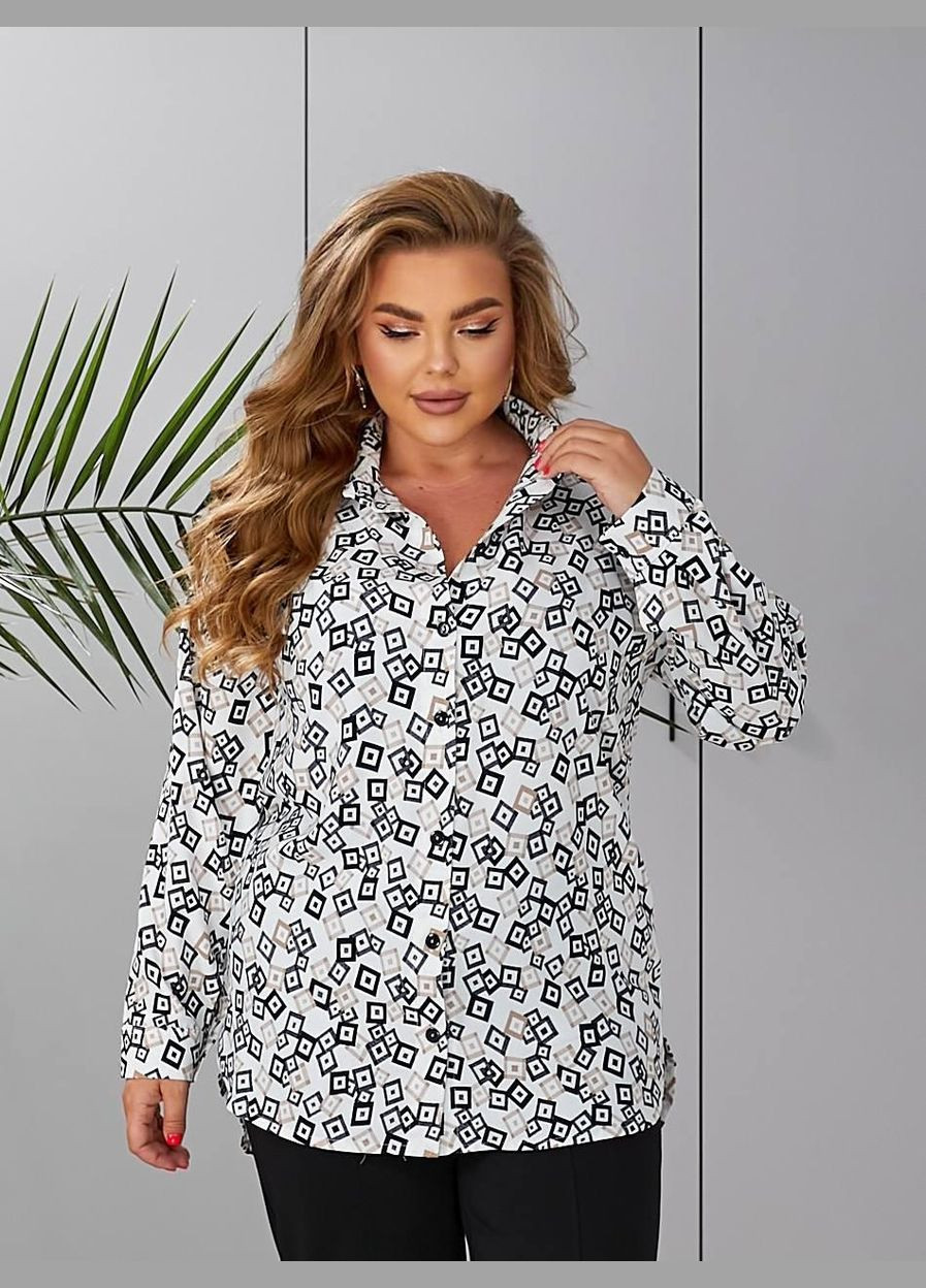 Батальна сорочка SF-287К з оригінальним принтом та контрастним оздобленням Білий 58 Sofia (314773642)