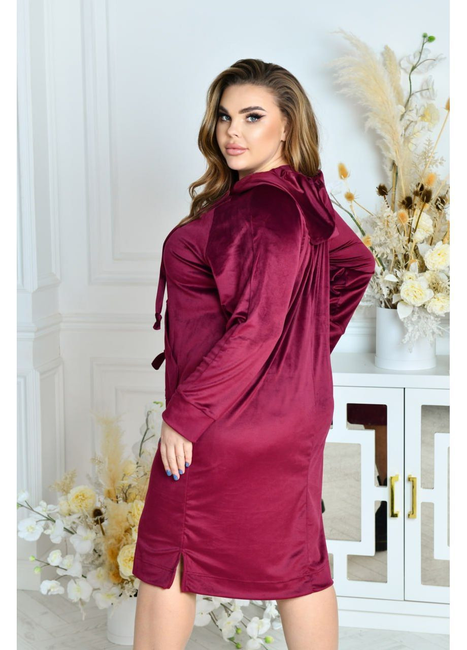 Бордовое спортивное, повседневный, кэжуал женское платье в спортивном стиле платье-худи No Brand однотонное