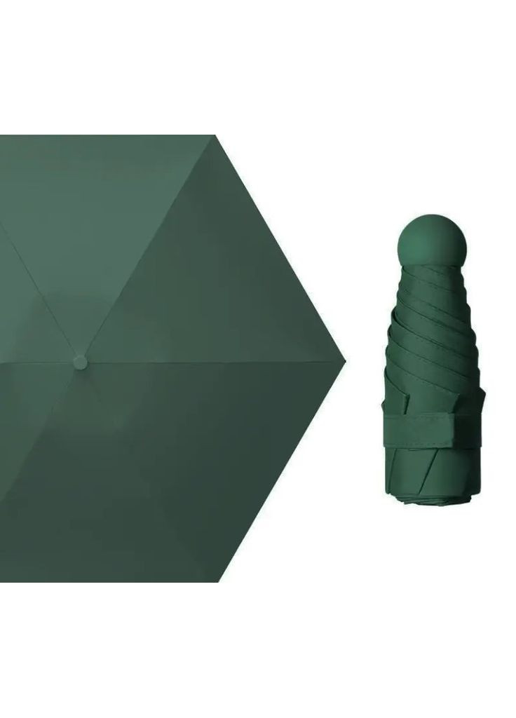 Зелёный мини зонт в футляре от дождя и солнца с защитой от ультрафиолета 96 см темно-зеленый (322736981)