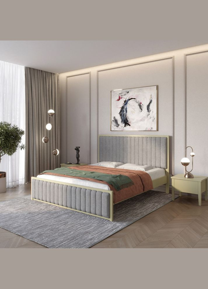 Двуспальная деревянная кровать Вена (RAL1020)/Аляска 93 (Серый) 180х190 см (MBG-10905) Mebigrand (368280937)