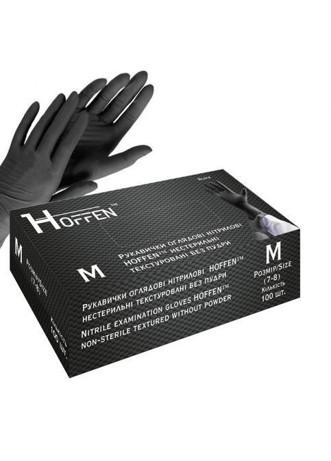 Нитриловые Medical black нестерильные текстурированные без пудры р.M Hoffen (306554254)