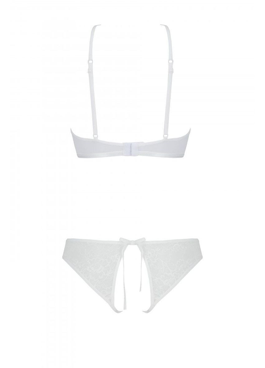 Белый демисезонный комплект ursula set white: бра, трусики с ажурным декором и открытым шагом Passion