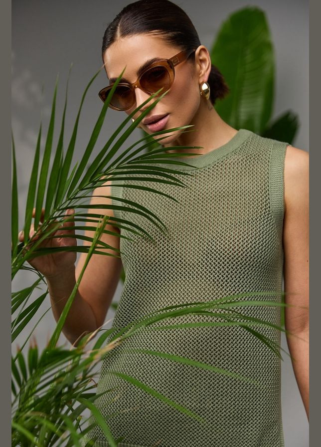 Вязаный женский топ-сетка без рукавов из натуральной пряжи (2467) Triko Bakh (334710373)