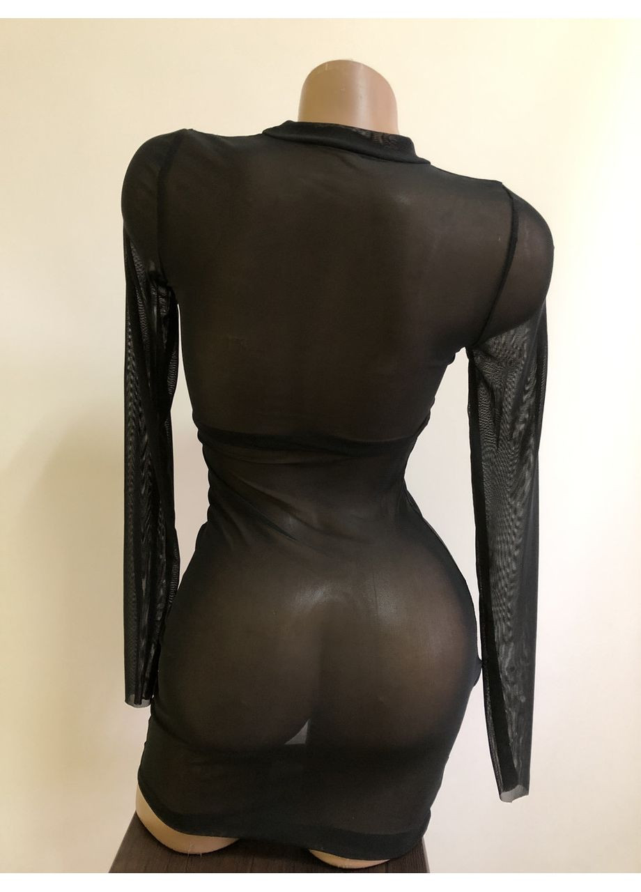 Черное женское прозрачное сеточное мини-платье пеньюар (арт.100117) No Brand однотонное