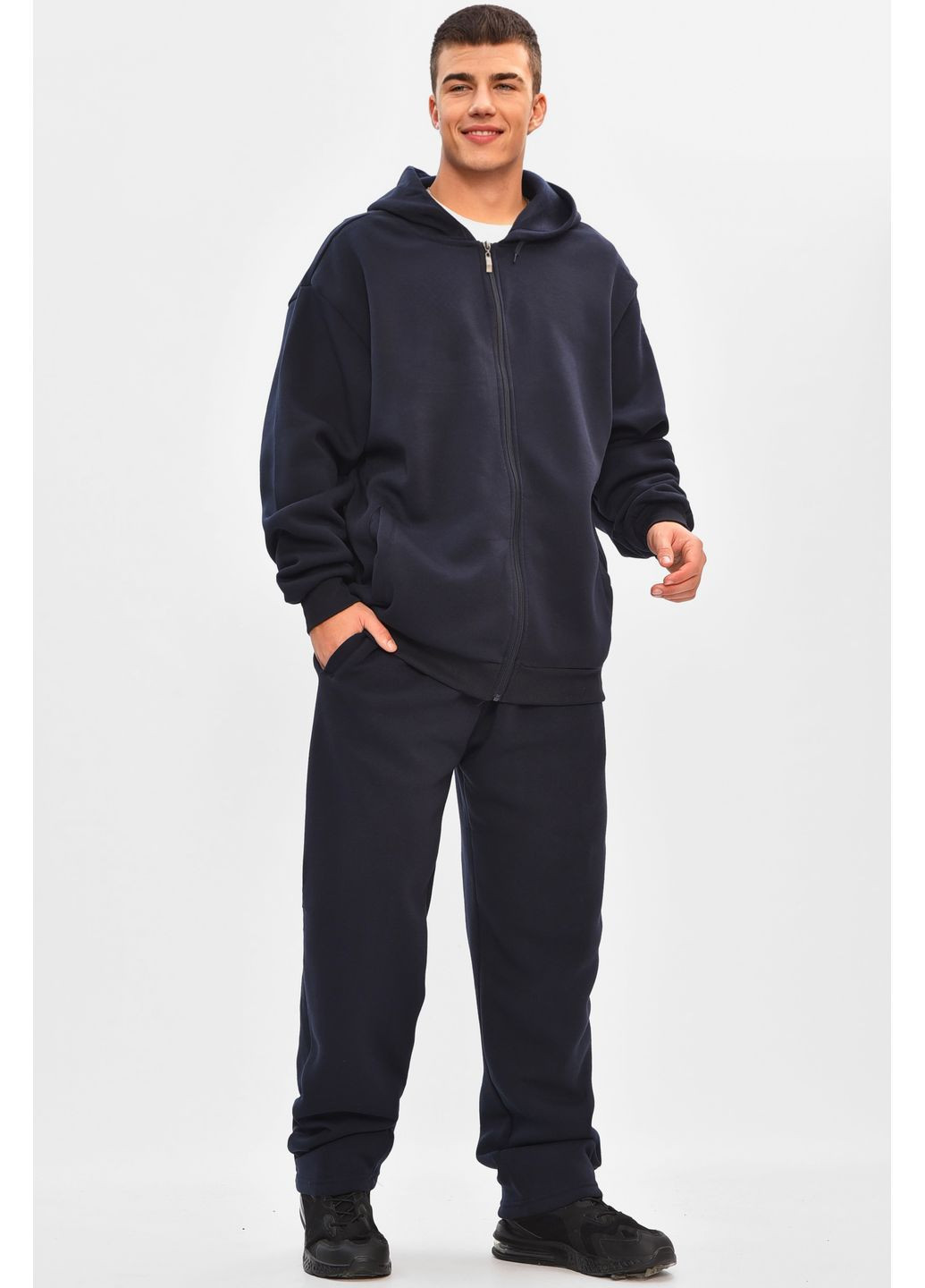 Темно-синій зимній спортивний костюм чоловічий батал на флісі темно-синього кольору брючний Let's Shop