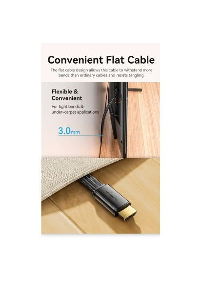 Кабель HDMI M - M, 2.0 м, V2.1, 8K 60Гц, плаский з обплетенням, Vention (397089607)