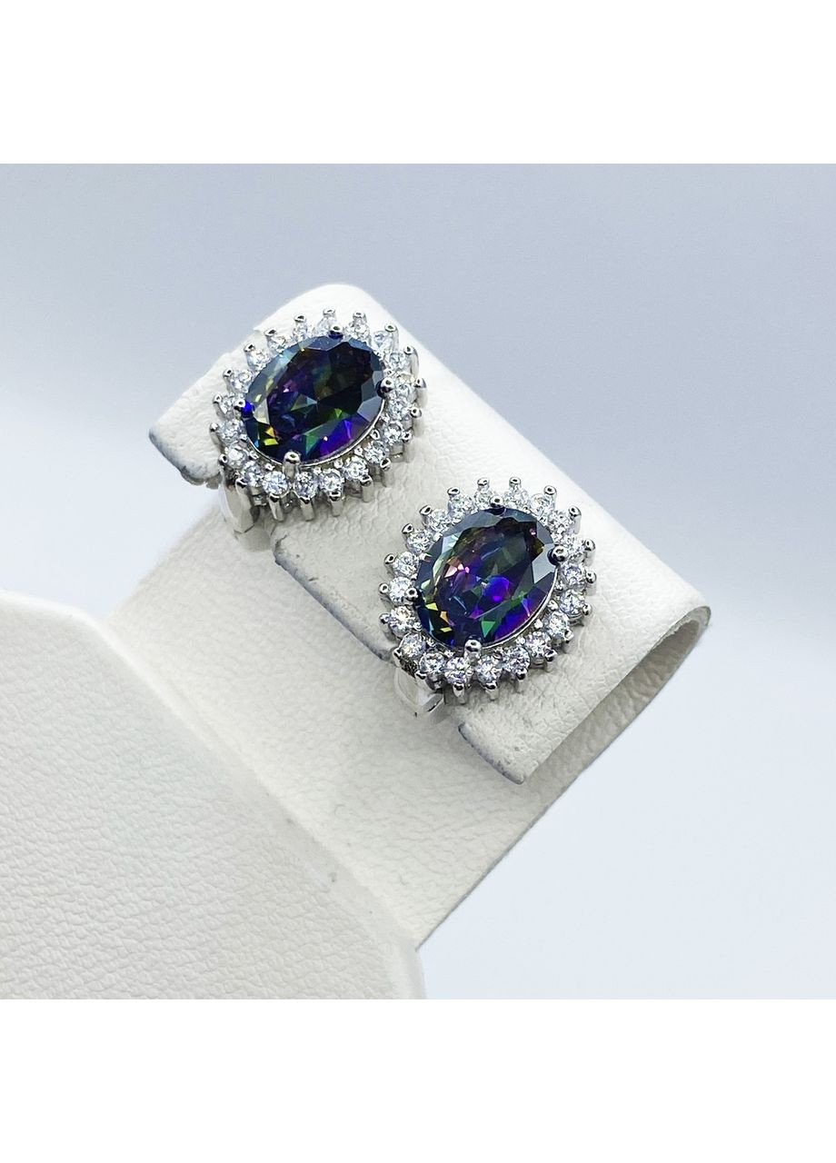 Сережки срібні з містик топазом і кубічним цирконієм 5,8 г No Brand (369736699)