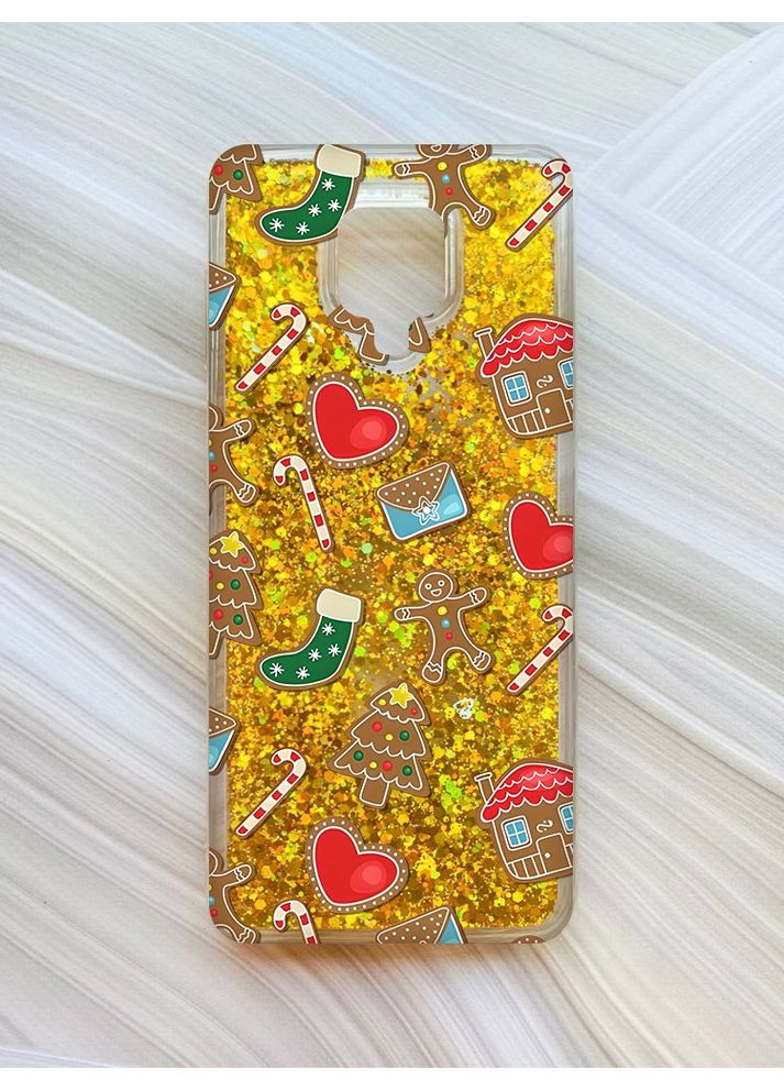 Чохол з плаваючими блискітками для Xiaomi Redmi Note 9 Pro/9 Pro Max/9S Золотий Різдвяний фон (принт 181) CASE CONTROL (362969882)
