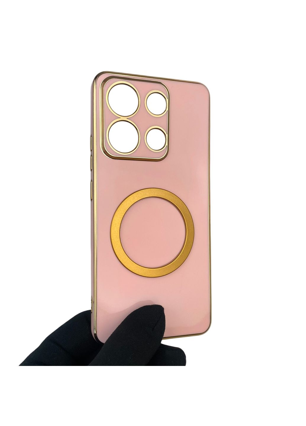 Чохол для Redmi Note 13 4G з кільцем MagSafe із золотою окантовкою на сяомі редмі нот 13 пудровий gs1 Xiaomi (366229441)