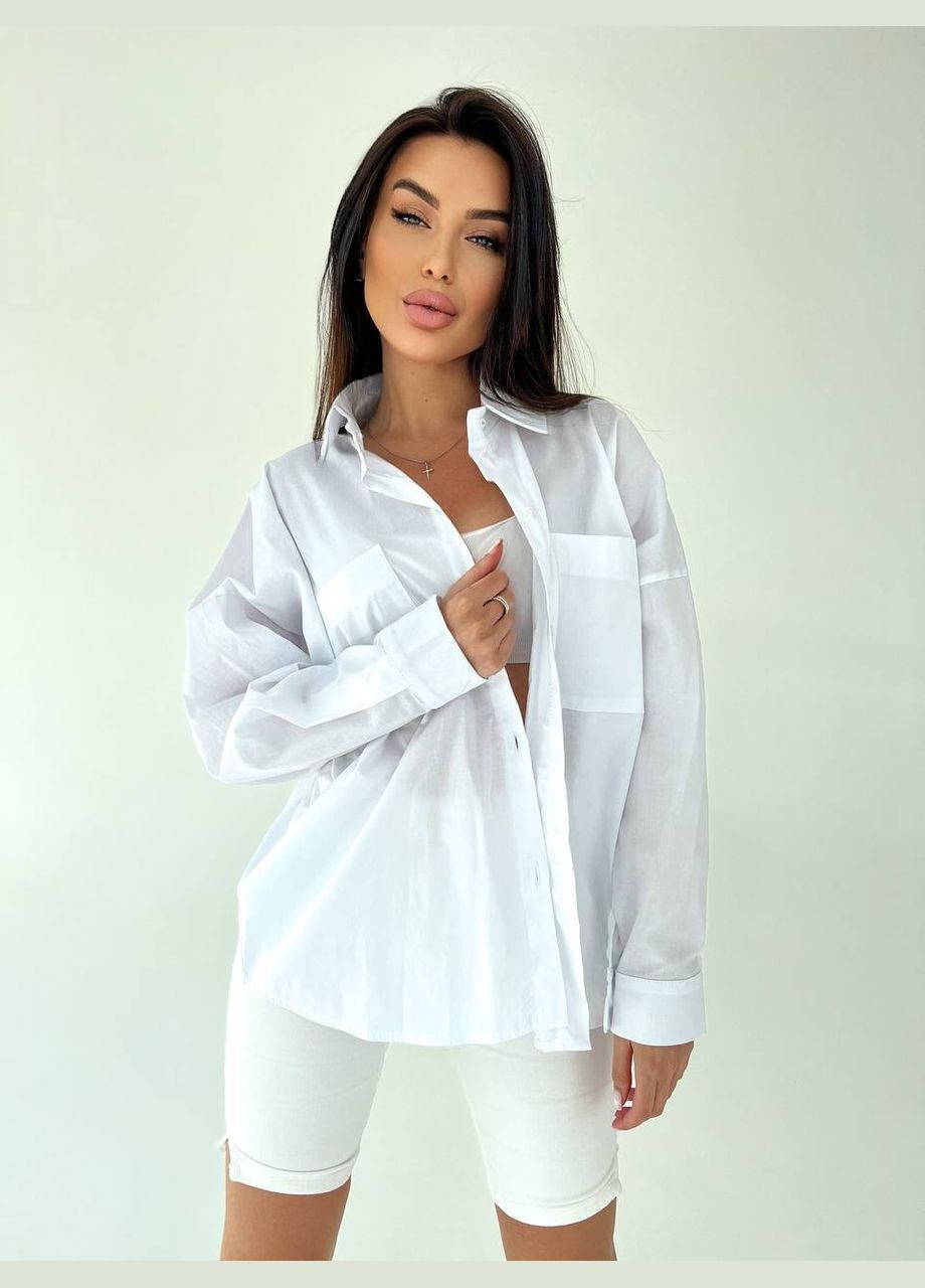 Белая женская базовая рубашка из хлопка цвет белый р.42/46 449324 New Trend