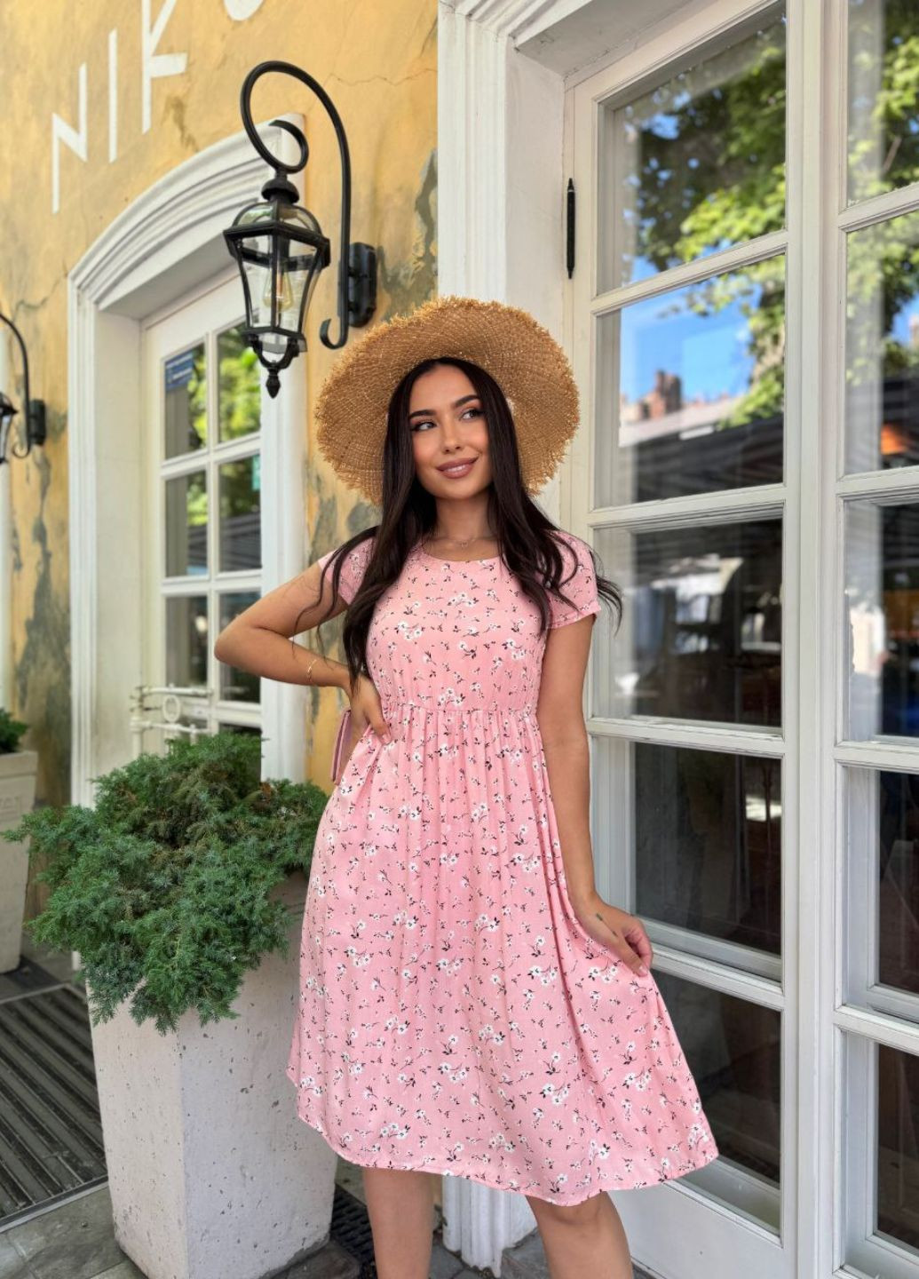 Пудрова повсякденний сукня-міді з квітковим принтом Украина з квітковим принтом