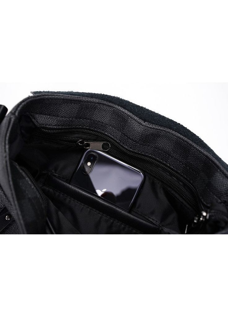 Чоловіча сумка планшетка в клітинку екошкіра чорна для повсякденного використання сумка через плече ProDobro (363258856)