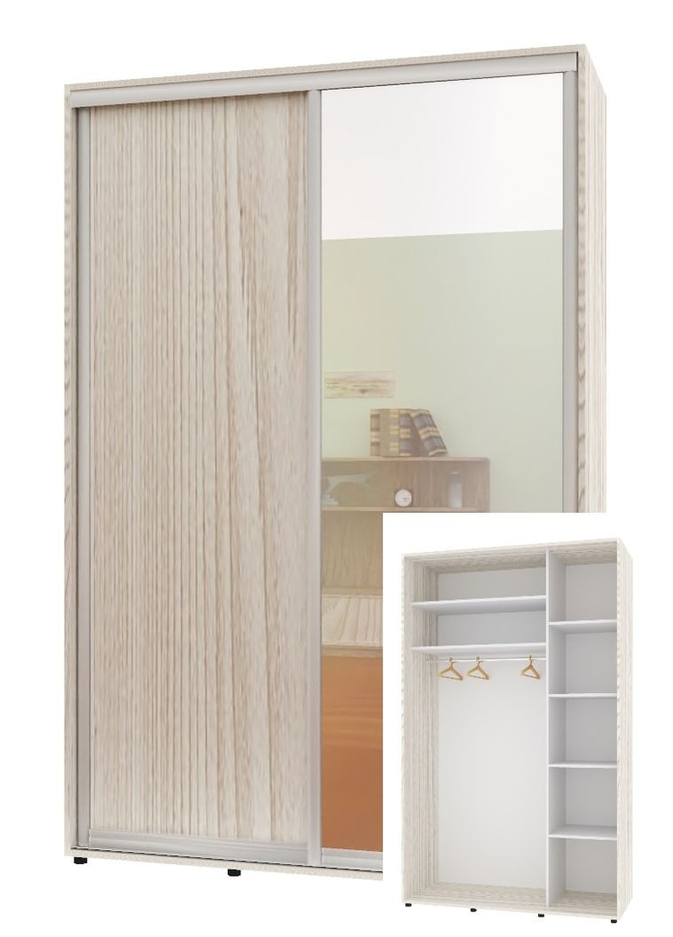 Шафа-купе дводверна 160*45*240 см Дуб Білений ДСП + Дзеркало Стандарт Комфорт Меблі (360471436)
