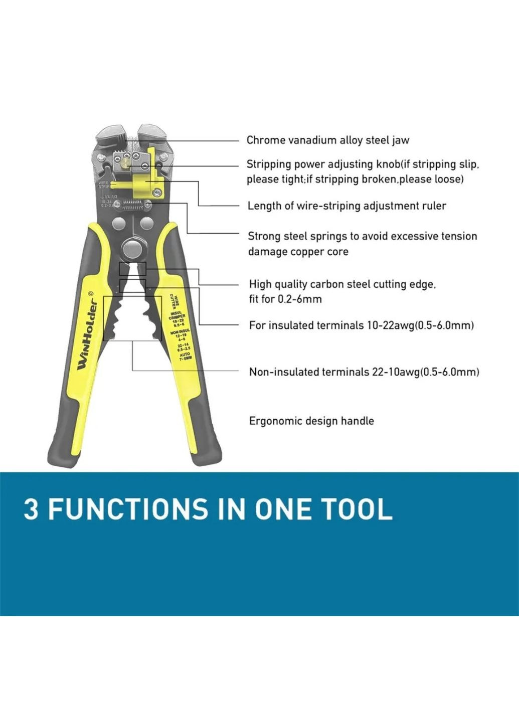 Инструмент для зачистки проводов и обжима кабеля 0,26 мм MT-103B Yellow No Brand (303932708)
