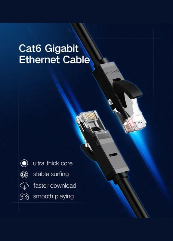 Патч корд мережевий кабель 1000 Mбіт\с Ethernet RJ45 Cat 6 круглий 3М Black (NW102) 20161 Ugreen (300523733)