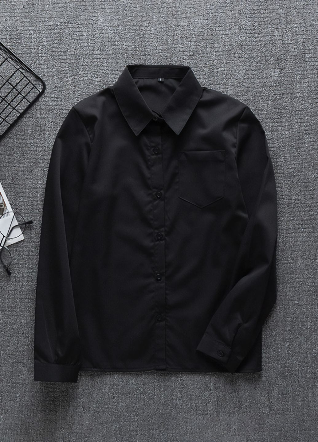 Черная классическая рубашка однотонная No Brand с длинным рукавом