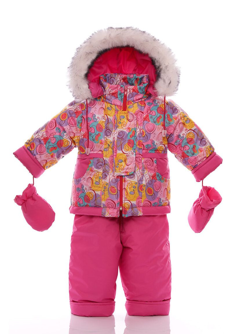 Розовый зимний комбинезон на синтепоне для девочки галактика ноль подстежка белый с черным мех розовый 86 см (51511) BABYKROHA