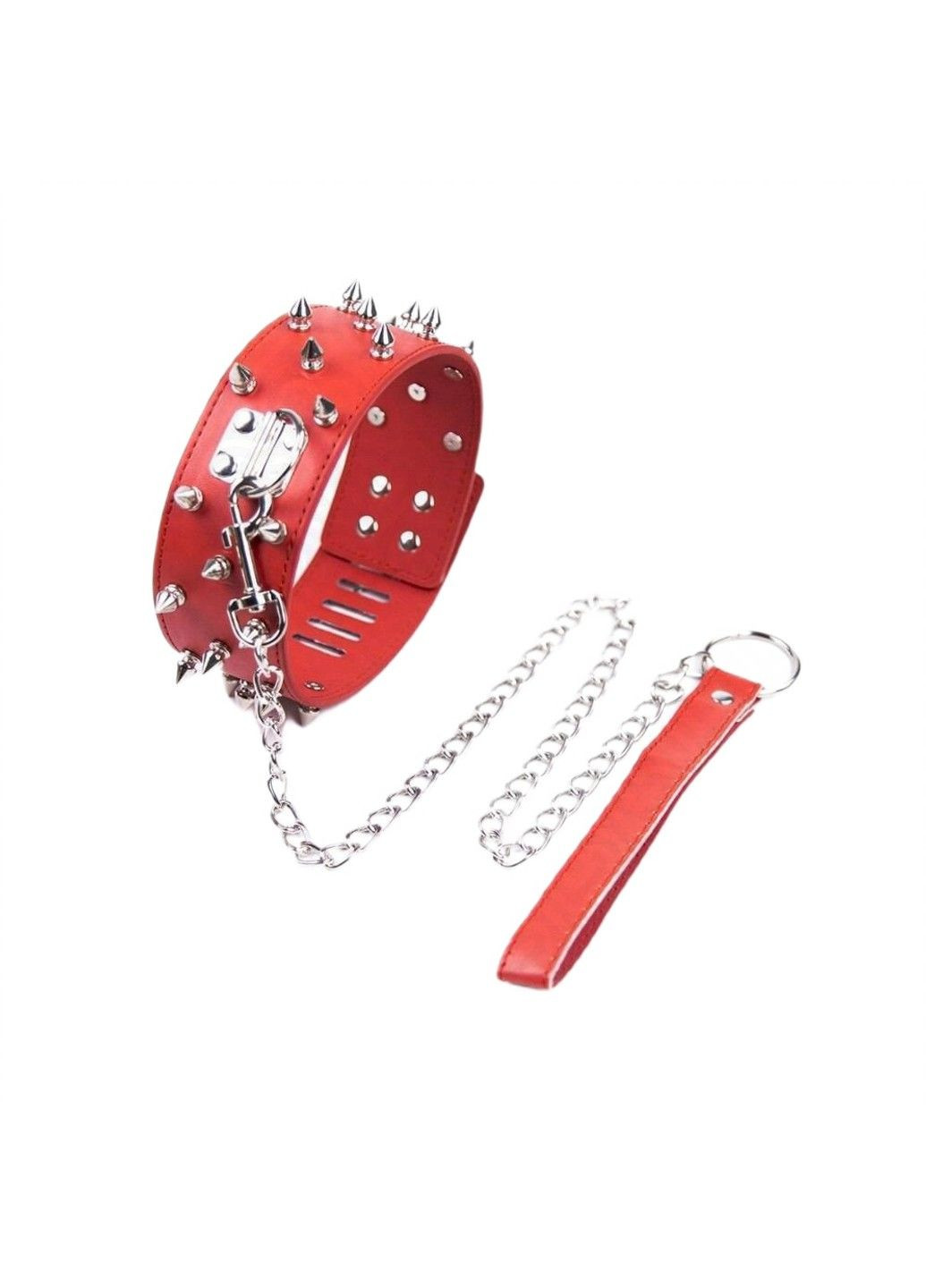 BDSM-нашийник червоного кольору з металевими шипами та повідцем We Love (284279426)