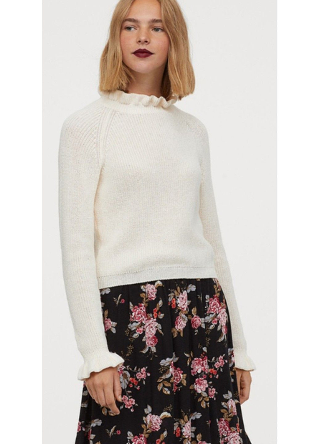 Белый демисезонный женский свитер с воланами н&м (57947) s белый H&M