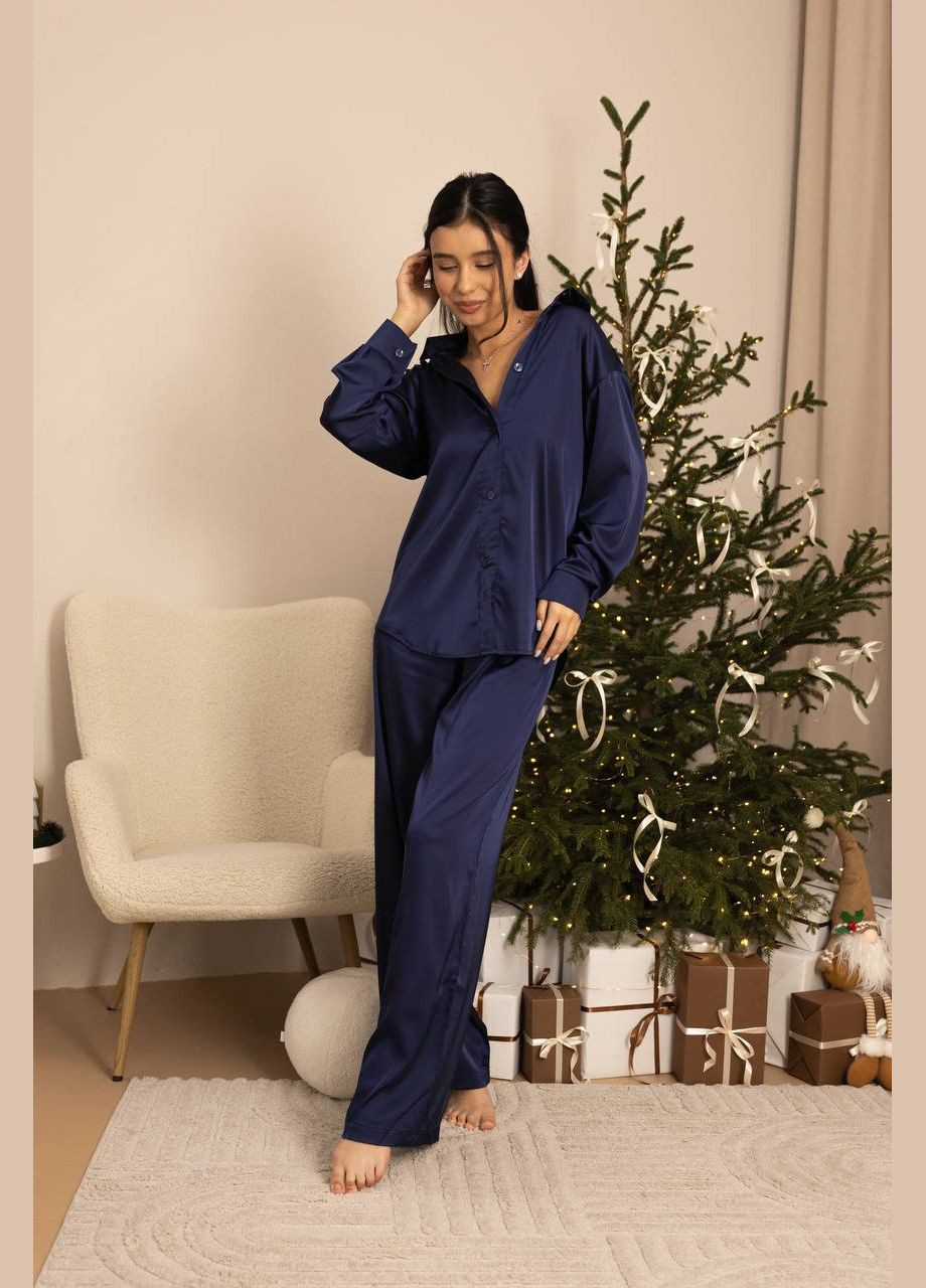 Жіночий шовковий елегантний брючний костюм у піжамному стилі сорочка і штани палаццо чорний No Brand (316232136)