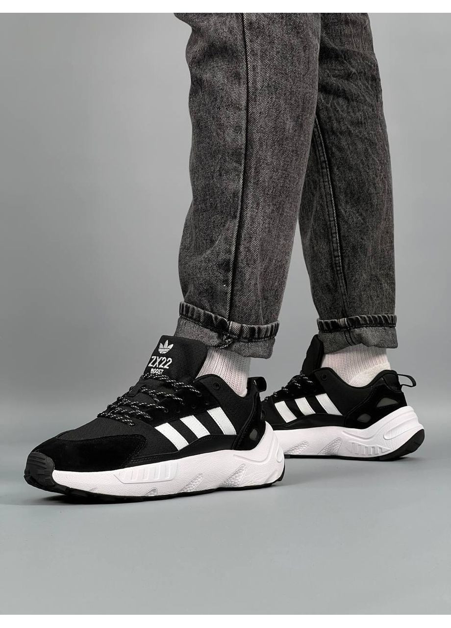 Чорні Осінні кросівки чоловічі adidas zx 22 boost black white адідас zx 22 ізі буст No Brand