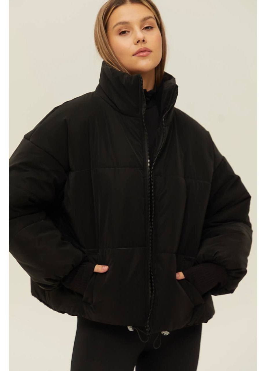 Чорна демісезонна жіноча зимова куртка оверсайз із захистом від вітру та вологи — заміри в описі куртка-пальто GD/GL Модний простір