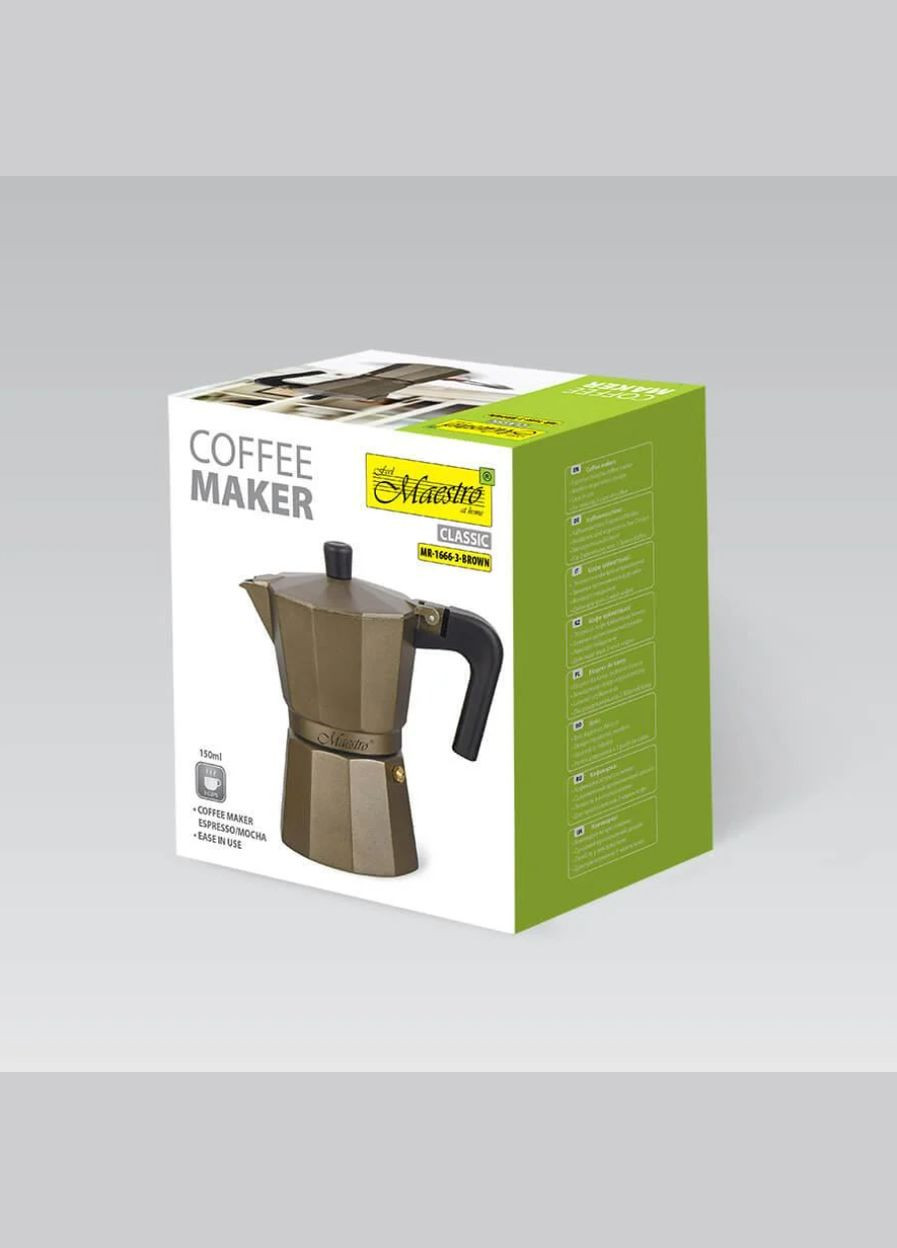 Кофеварка гейзерная алюминиевая Maesrto 150 мл коричневая (MR-1666-3-BROWN) 3 чашки Maestro (336154414)