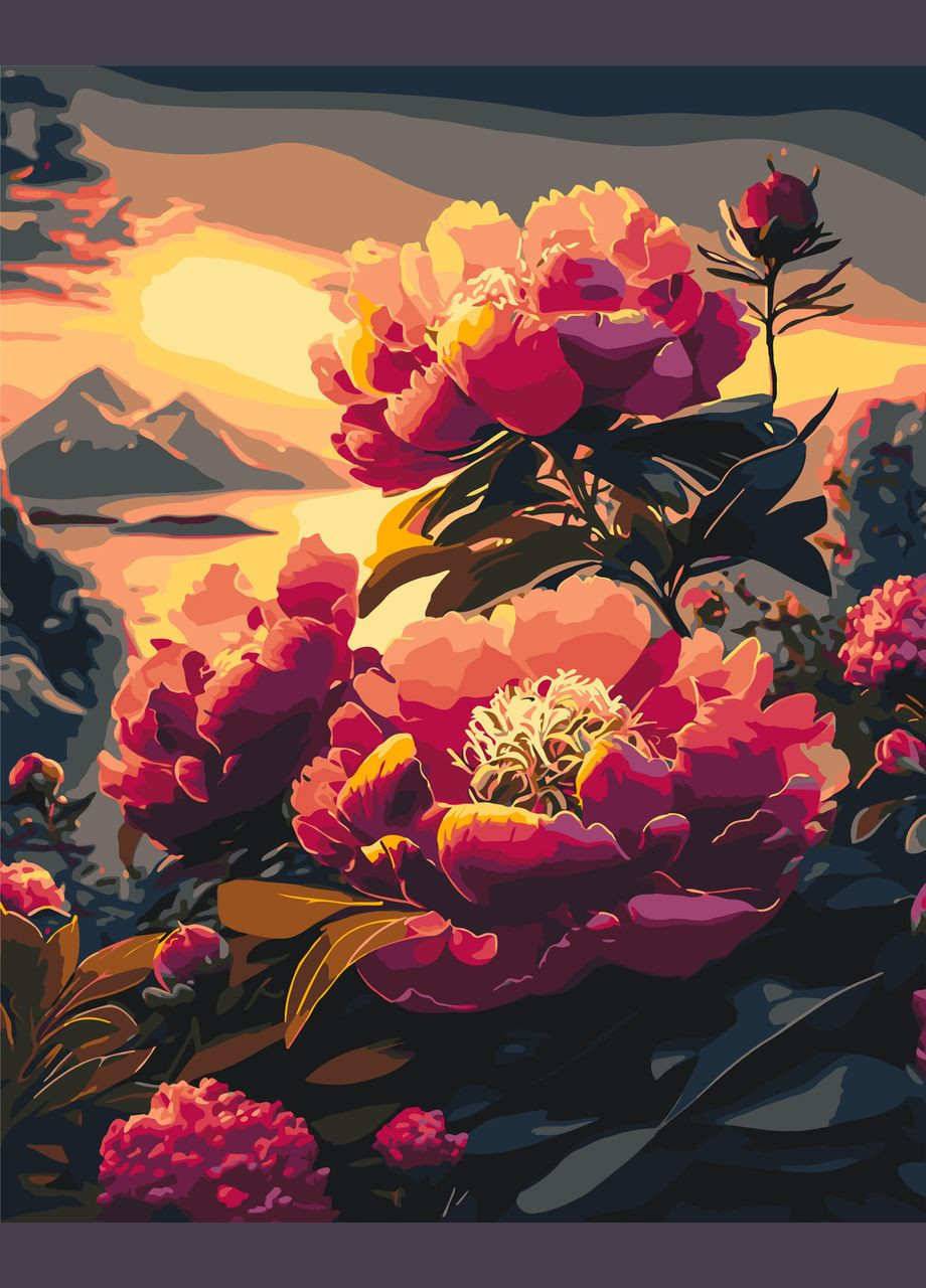 Картина за номерами Півонії на фоні гір. Квіти 40*50 см Орігамі LW 2004 Origami (322142177)