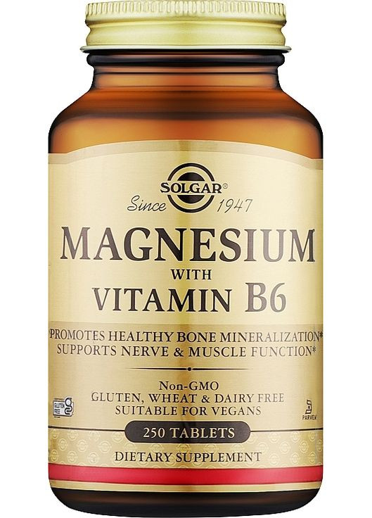 Харчова добавка "Магній з вітаміном B6" Magnesium With Vitamin B6 250шт (1040645-39459880) Solgar (368628590)