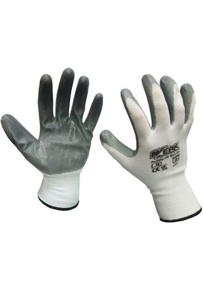 Перчатки рабочие трикотажные (белые), нитриловое покрытие (серый) р. 39380 (WE2109) Werk (292632312)