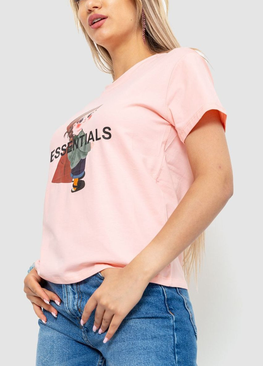 Розовая демисезон футболка женская с принтом, цвет бежевый, Ager