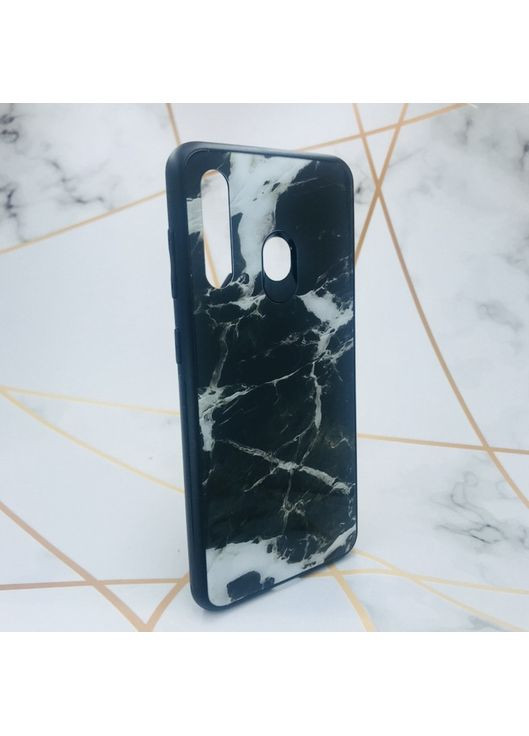 Силіконовий чохол case зі скляною задньою панеллю для Samsung Galaxy M40 Мармур чорний Glass (359497361)