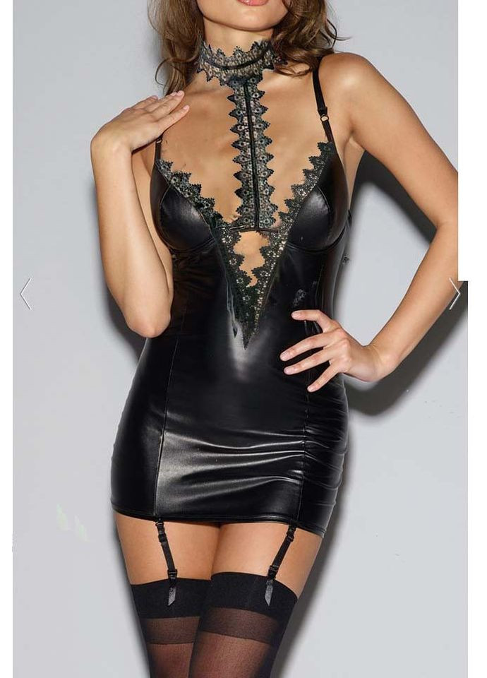 Черное сексуальное платье батал под латекс «крис» эротическое белье размер s-xl No Brand