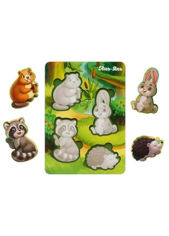 Деревянный пазл "Лесные животные-1" Ubumblebees (ПСФ057) PSF057 фон с подсказкой No Brand (339778722)