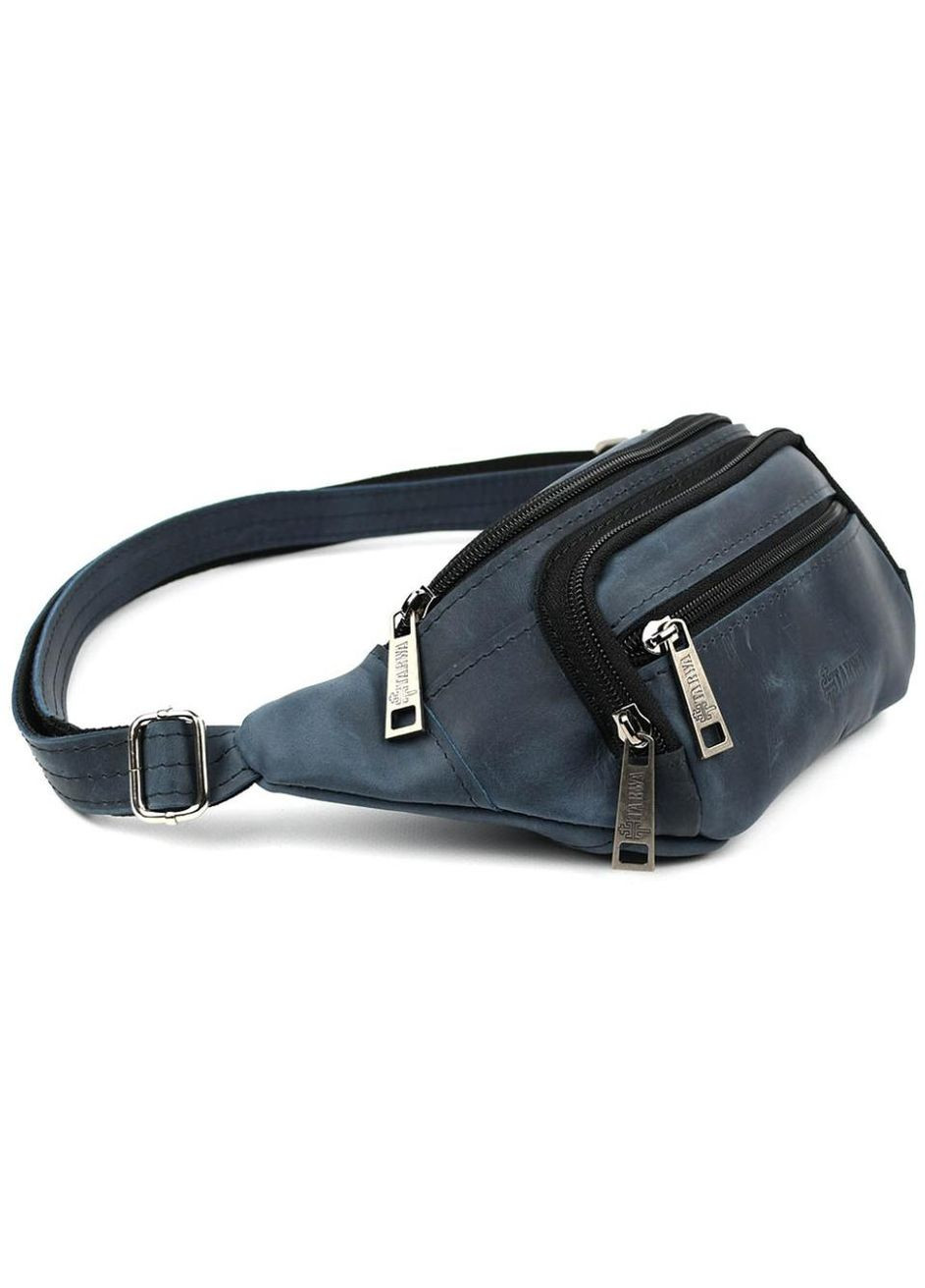 Чоловіча шкіряна сумка на пояс бананка через плече для телефону та документів середня Синій 38404 TARWA (352165946)