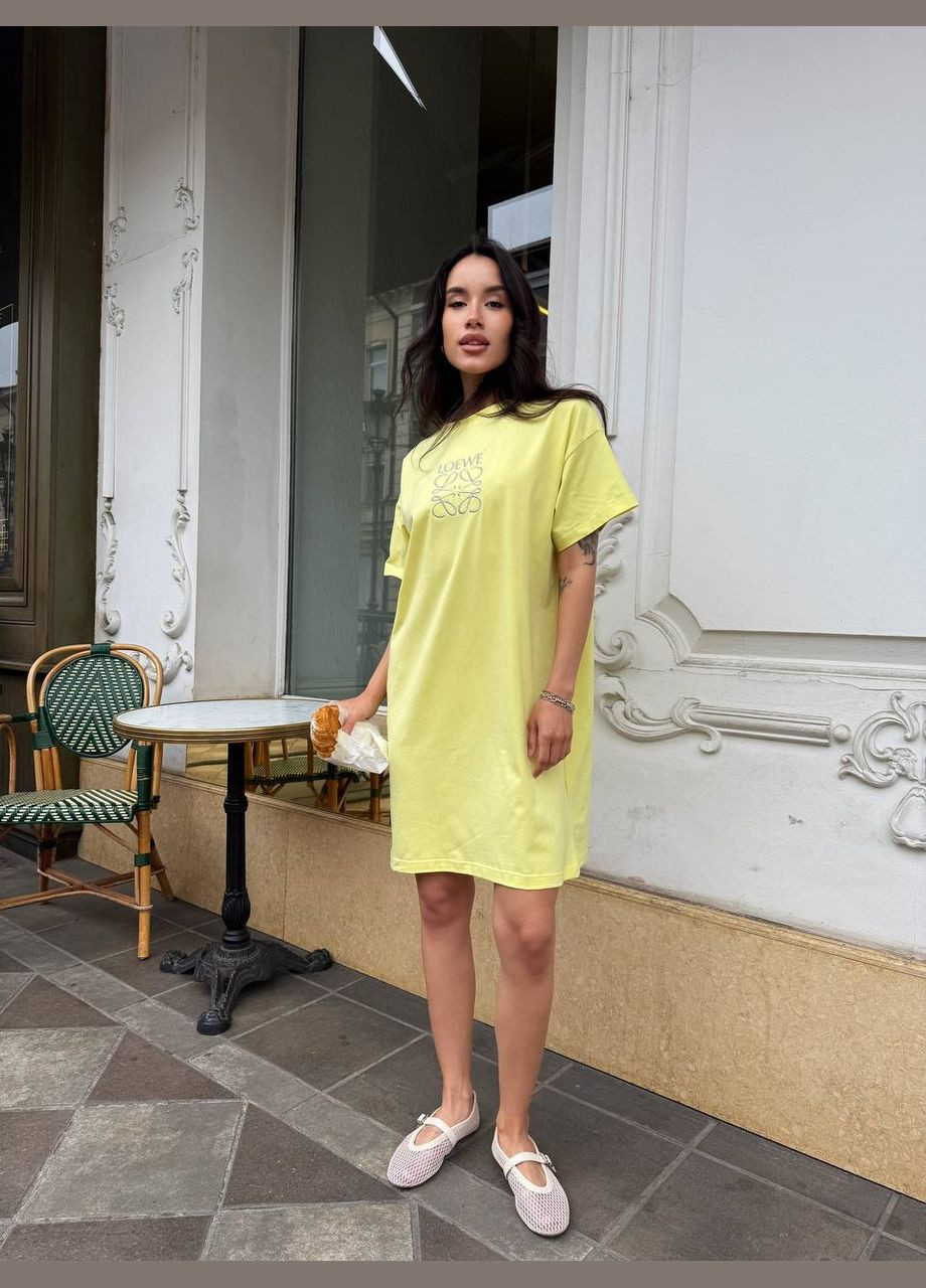 Жовтий повсякденний жіноча сукня-футболка вільного крою з бавовни сукня-футболка MonCher
