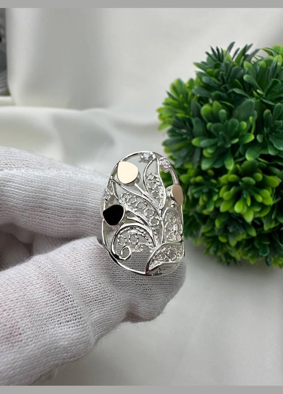 Комплект украшений Цветы в весне серебряный 925 пробы с пластинами золота 375 пробы кольцо + серьги No Brand (328264021)