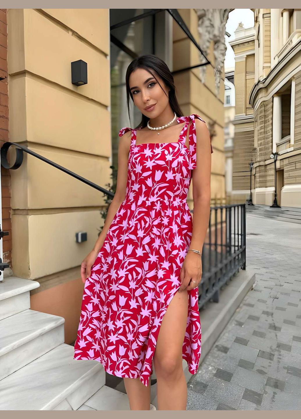 Летний женский женский летний яркий сарафан яркое платье штапель красное Україна