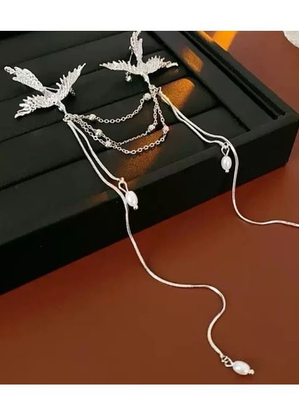 Брошь Fashion Jewerly две ласточки с цепочками женская бижутерия, серебристая 1 Вересня (367582043)