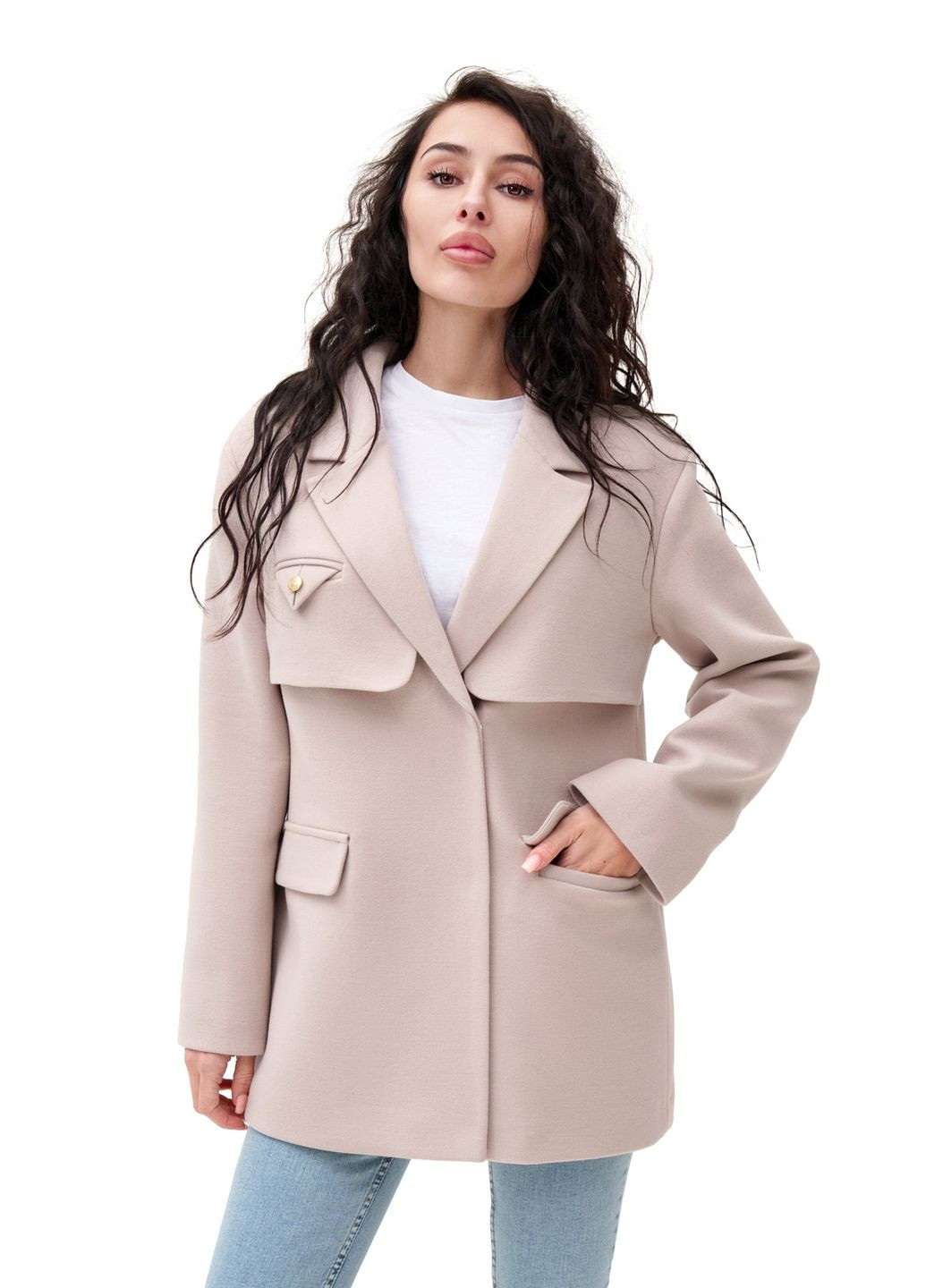 Бежеве демісезонне Коротке кашемірове пальто «Соло» бежеве (кашемір) Emass