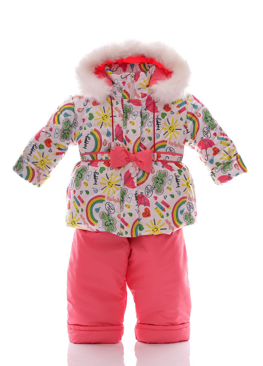 Білий зимній комбінезон на синтепоні для дівчинки з принтом веселки євро нуль білий 86 см (27717) BABYKROHA