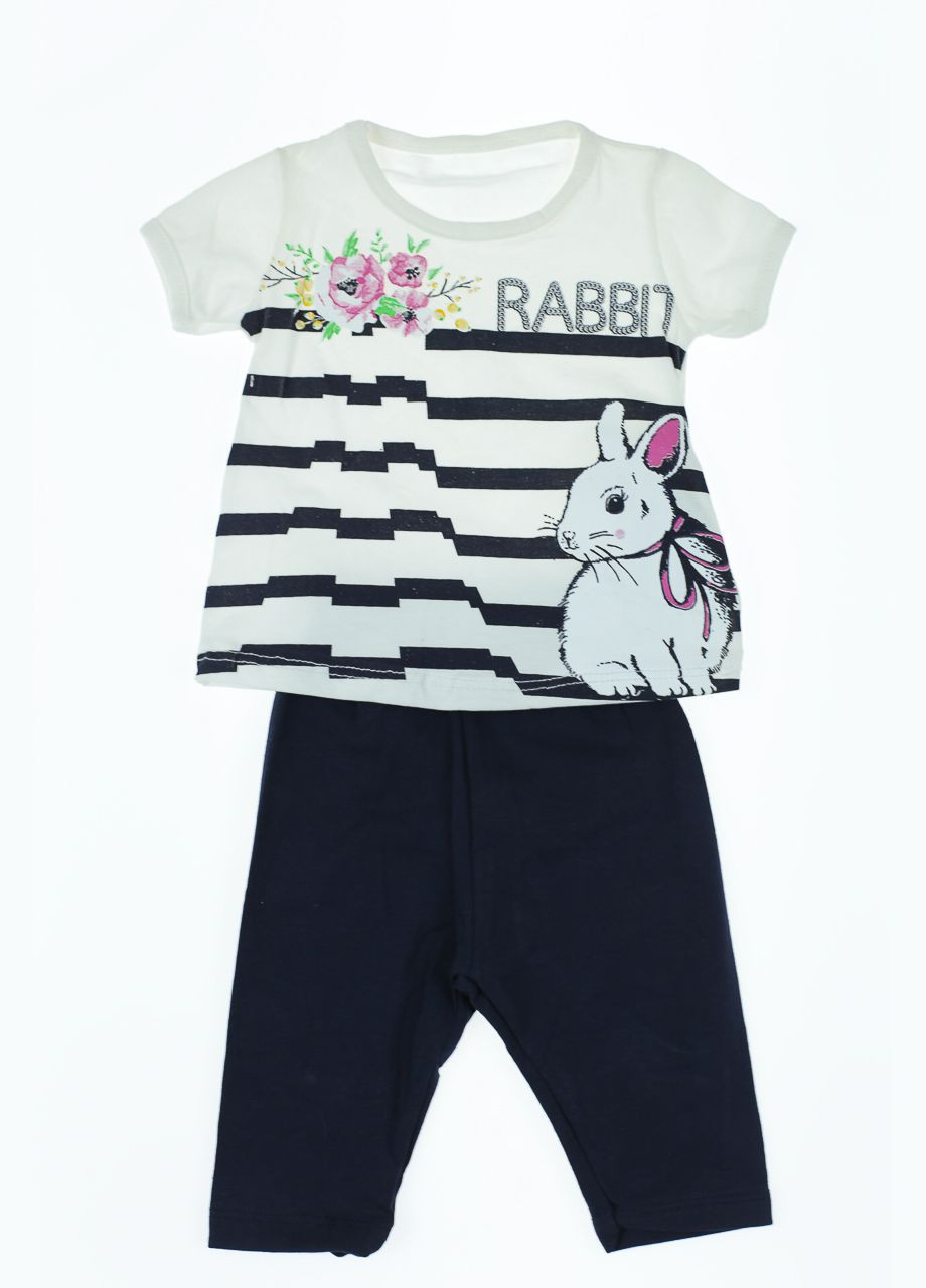 Чорний літній костюм літній для дівчинки трикотажний у смужку rabbit чорний 98 см (38612) BABYKROHA