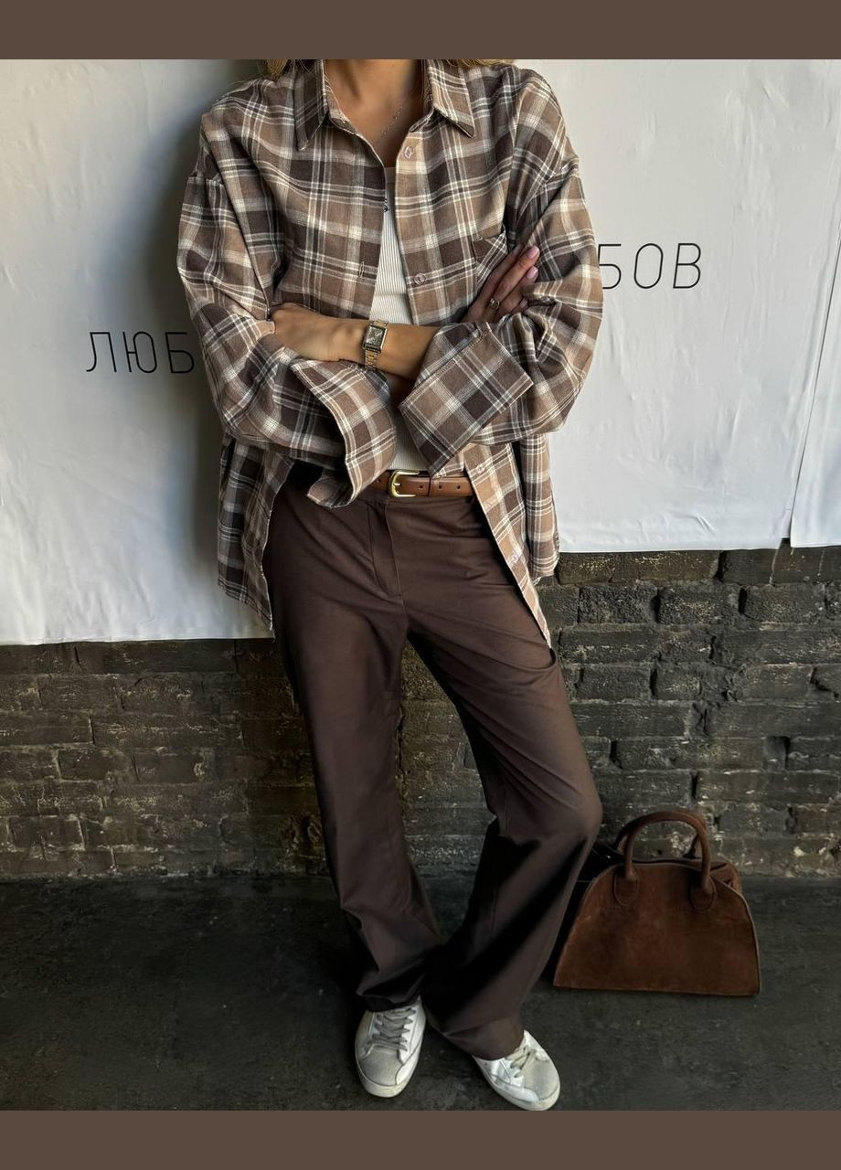 Коричневая кэжуал рубашка в клетку JUGO с длинным рукавом