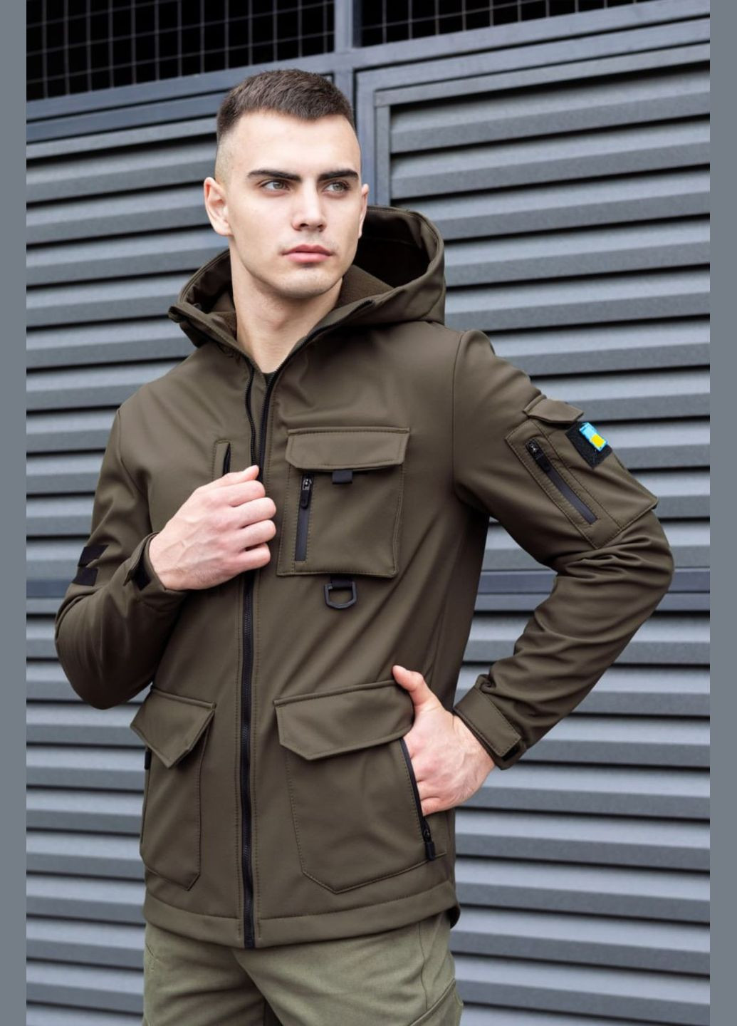 Оливковая (хаки) демисезонная куртка мужская No Brand