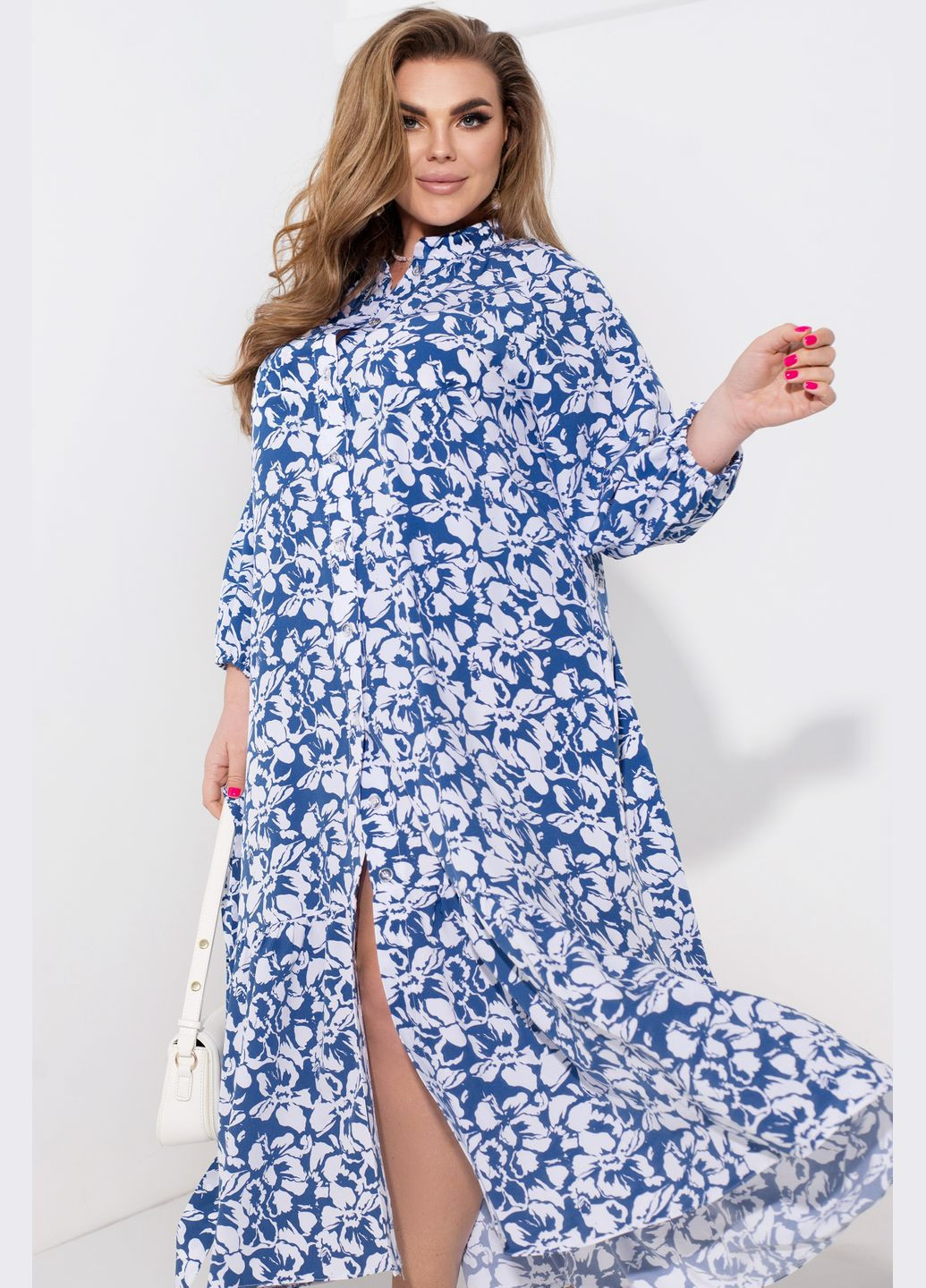 Синя кежуал трендова сукня дзвін No Brand з квітковим принтом