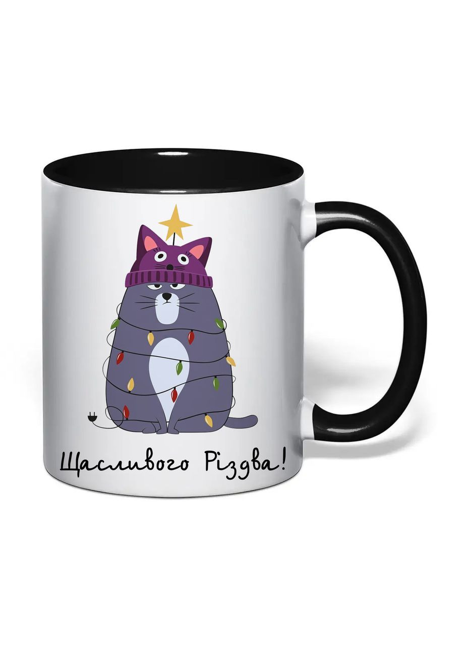 Чашка з друком "Щасливого Різдва!" №2 330 мл (колір чорний) (34518) No Brand (370569379)