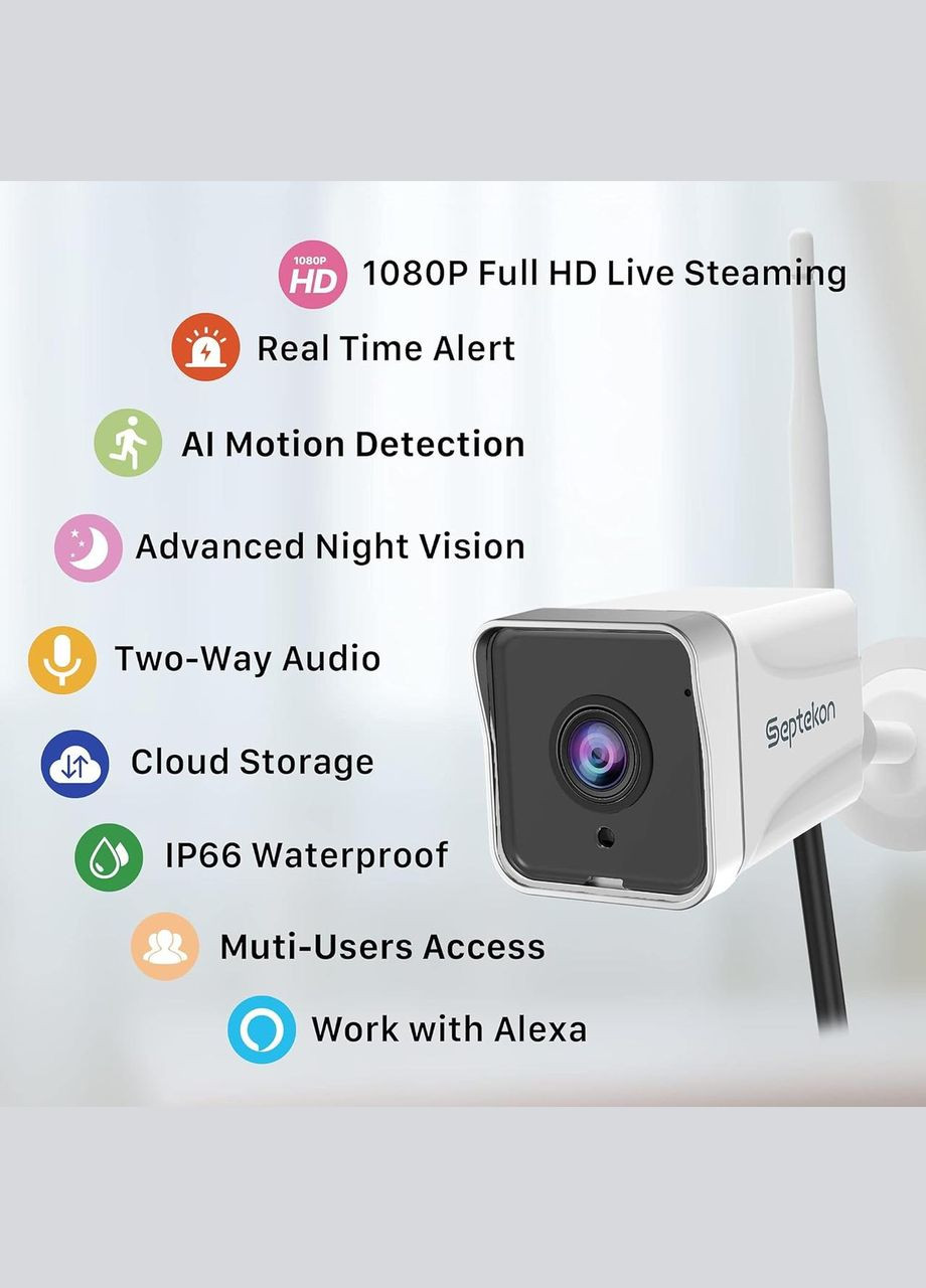 Вулична камера Septekon S50, 2K, WiFi з двостороннім аудіо, нічним баченням та виявленням руху No Brand (317923176)