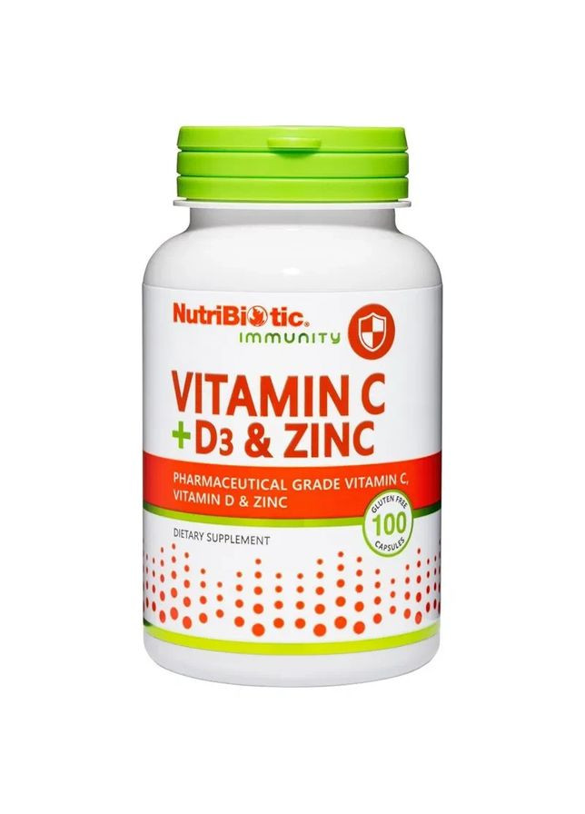 Витамины для иммунитета C + D3 и цинк Immunity Vitamin C+D3 & Zinc 100 капсул NutriBiotic (361114866)